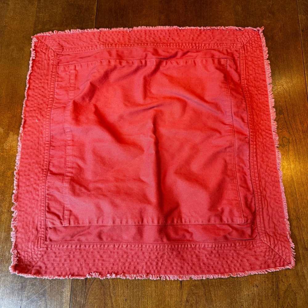 Pottery Barn Pillow Sham 22.5 Burnt Red Euro Square Frayed Fringe Quilted Border